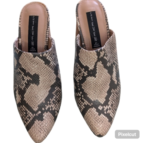 STEVEN by Steve Madden NEVA Snake Print Pointed Toe Block Heel Mules Size 6 - Picture 2 of 10